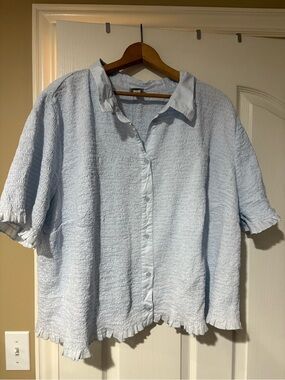 Light Blue -A New Day -Smocked Button-Front Top with ruffles